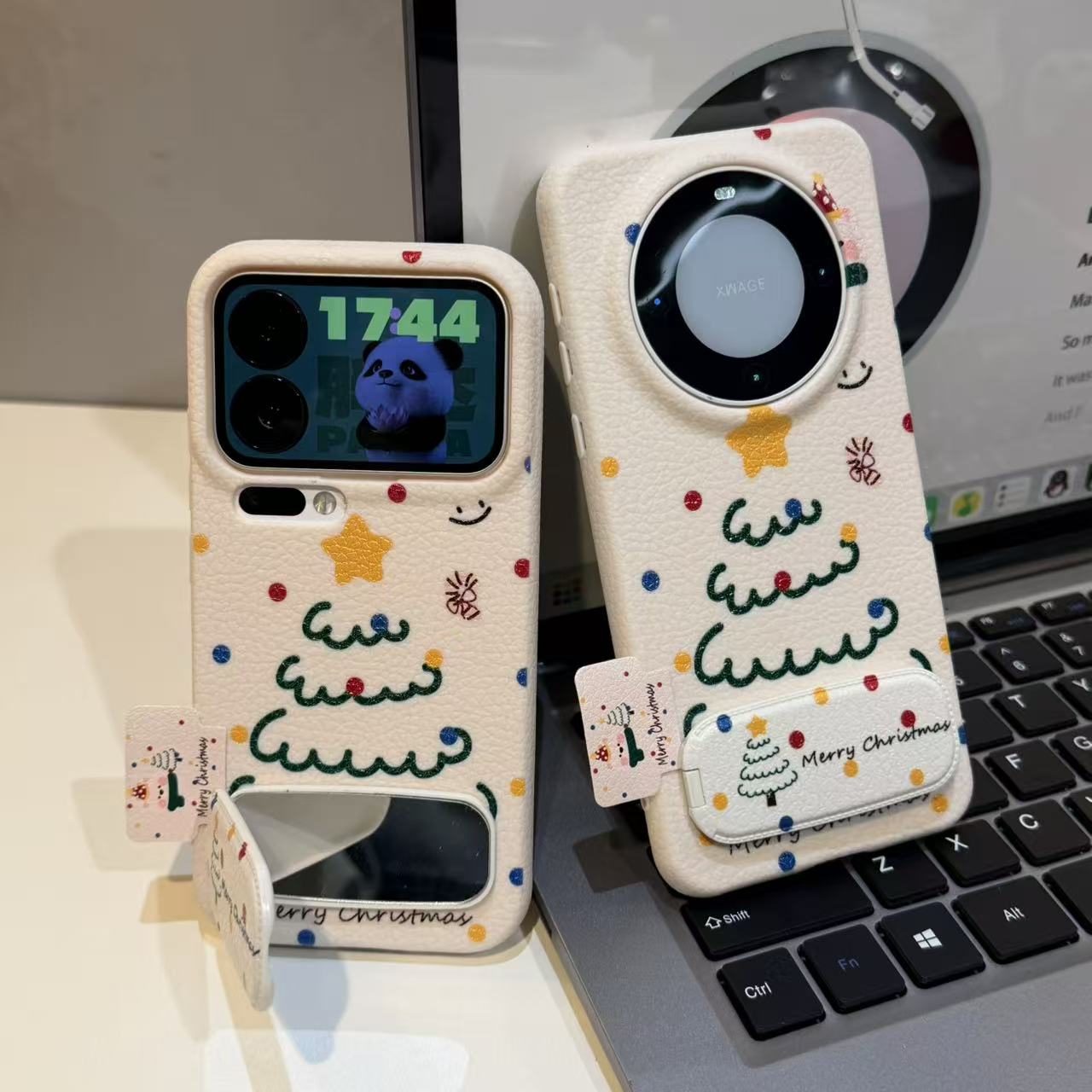 奥菲顿线条圣诞小狗支架适用苹果17皮纹16手机壳小米vivo华为oppo