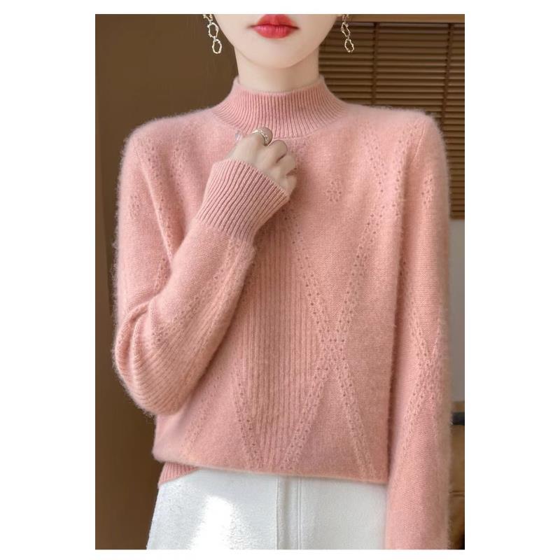 【100纯羊毛】七针加厚一线成衣纯羊毛大菱形镂空上衣NJR939