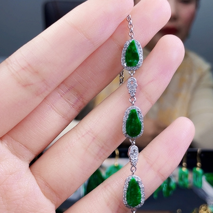 翡翠手链银S925镶嵌饰品