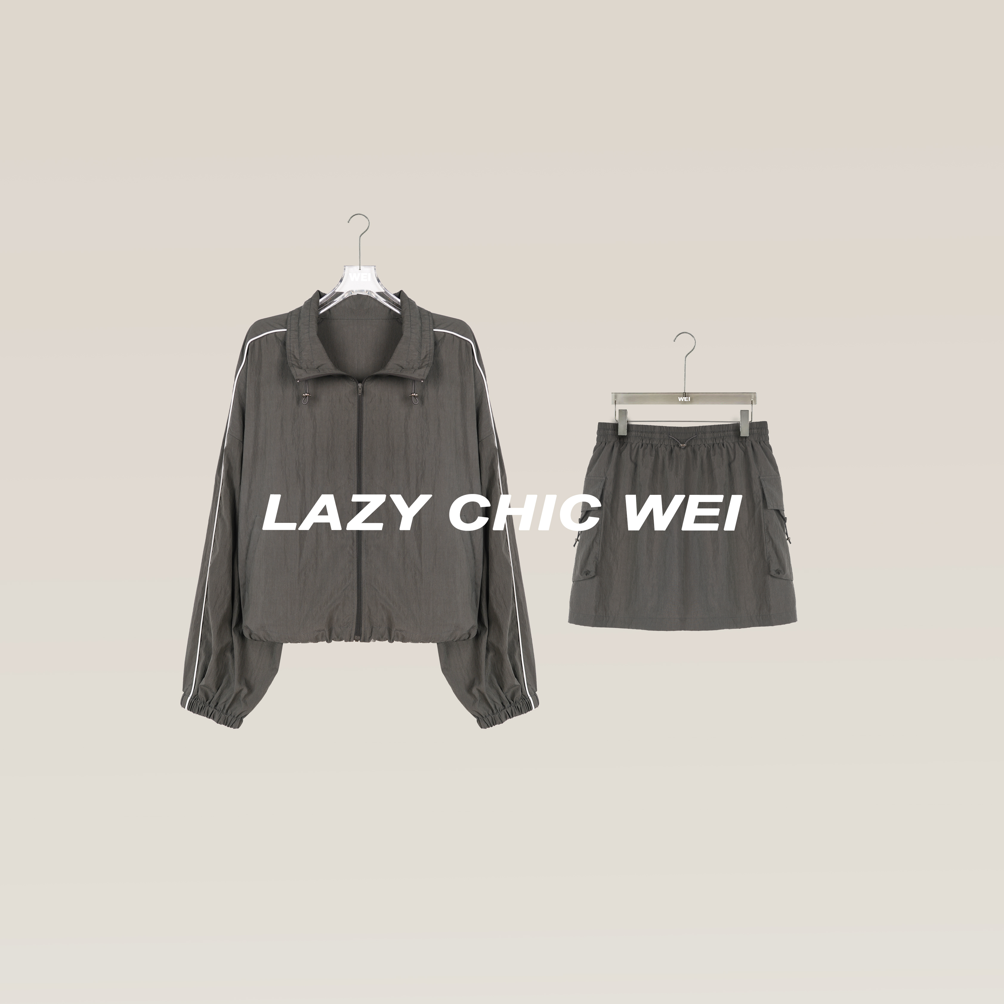 WEI“风语者”天丝立领抽绳运动半身裙套装26SSW1702