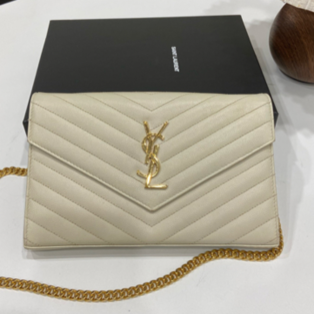 95新 YSL/圣罗兰 白金信封woc大号