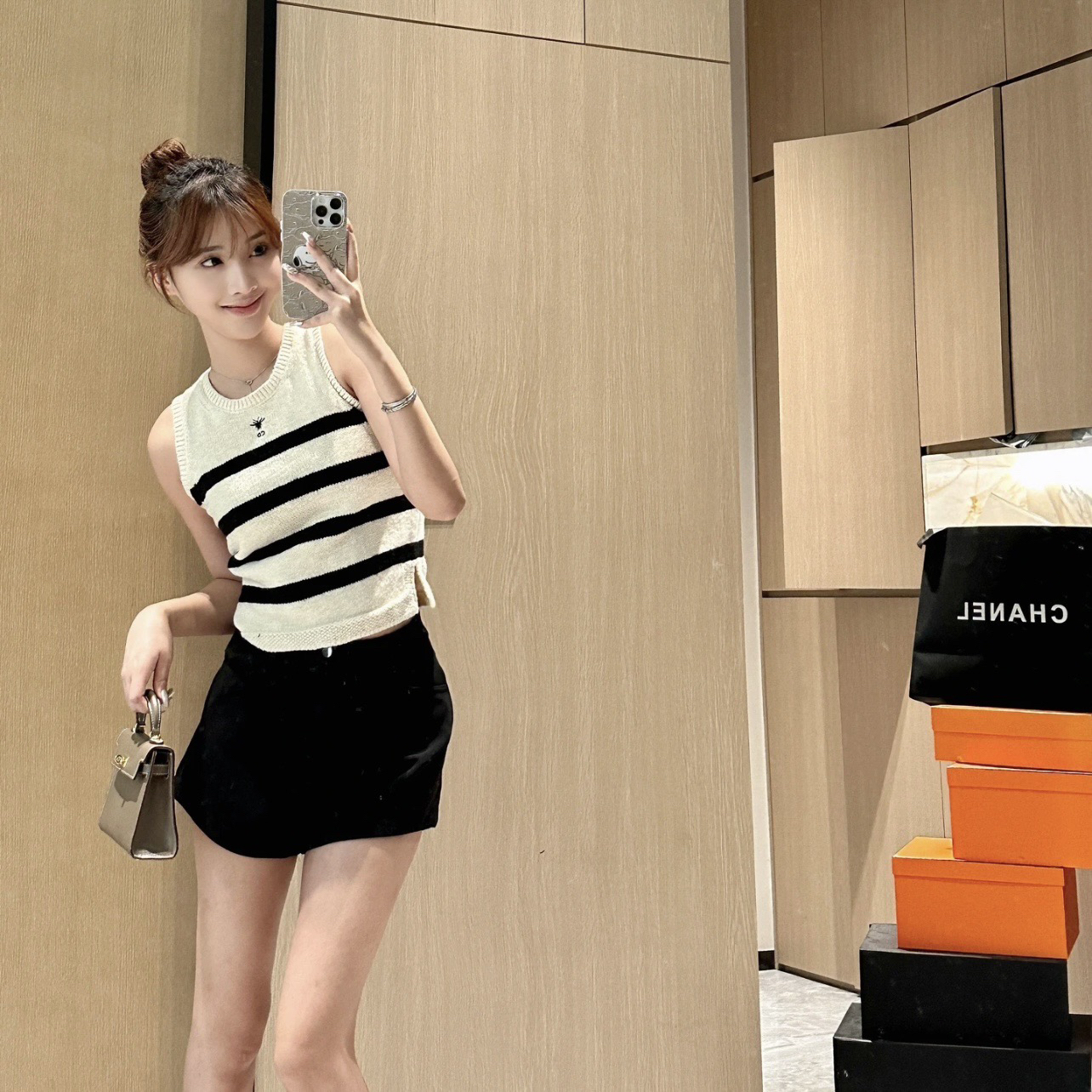 99新 DIOR/迪奥 vem157/蜜蜂CD刺绣条纹无袖背心 34码 棉