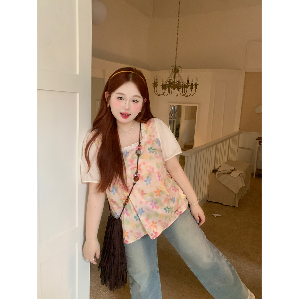 267徐达布【西瓜冰乐】大码短袖衬衫女彩色上衣宽松衬衣女C34070C52