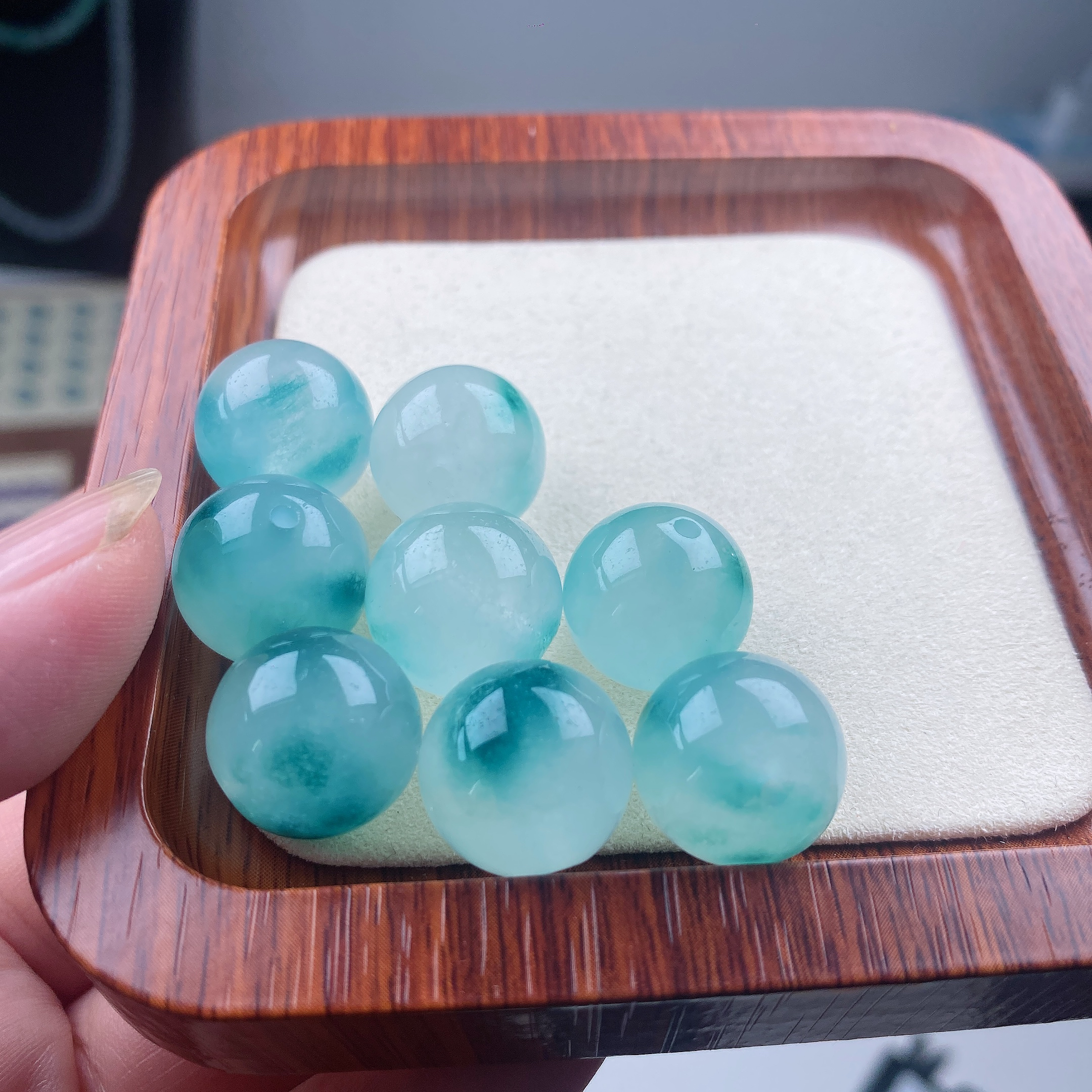 卡12➕天然缅a冰飘蓝花圆珠散珠 多样性发一颗
