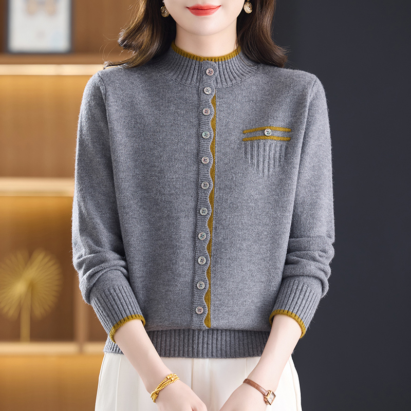 羊毛衫针织衫秋冬季简约半高领女装时尚宽松显瘦遮肉洋气拼色