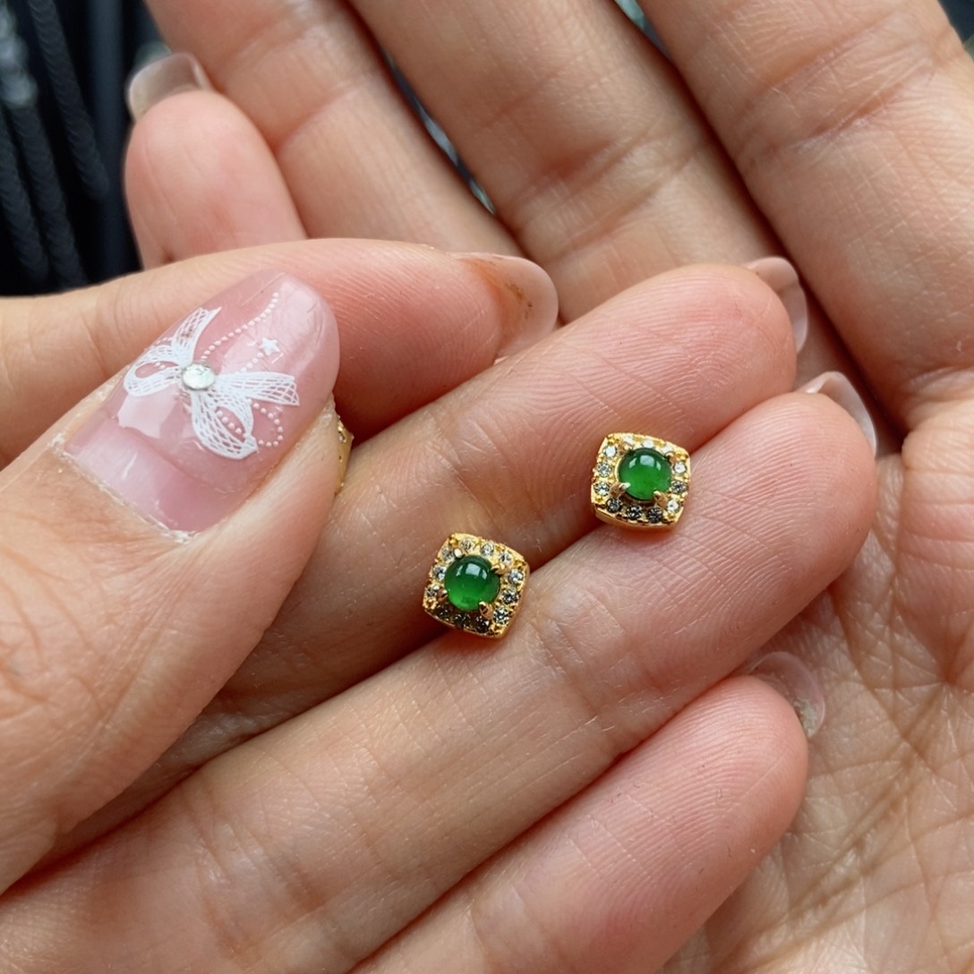 翡翠耳饰银S925镶嵌翡翠首饰