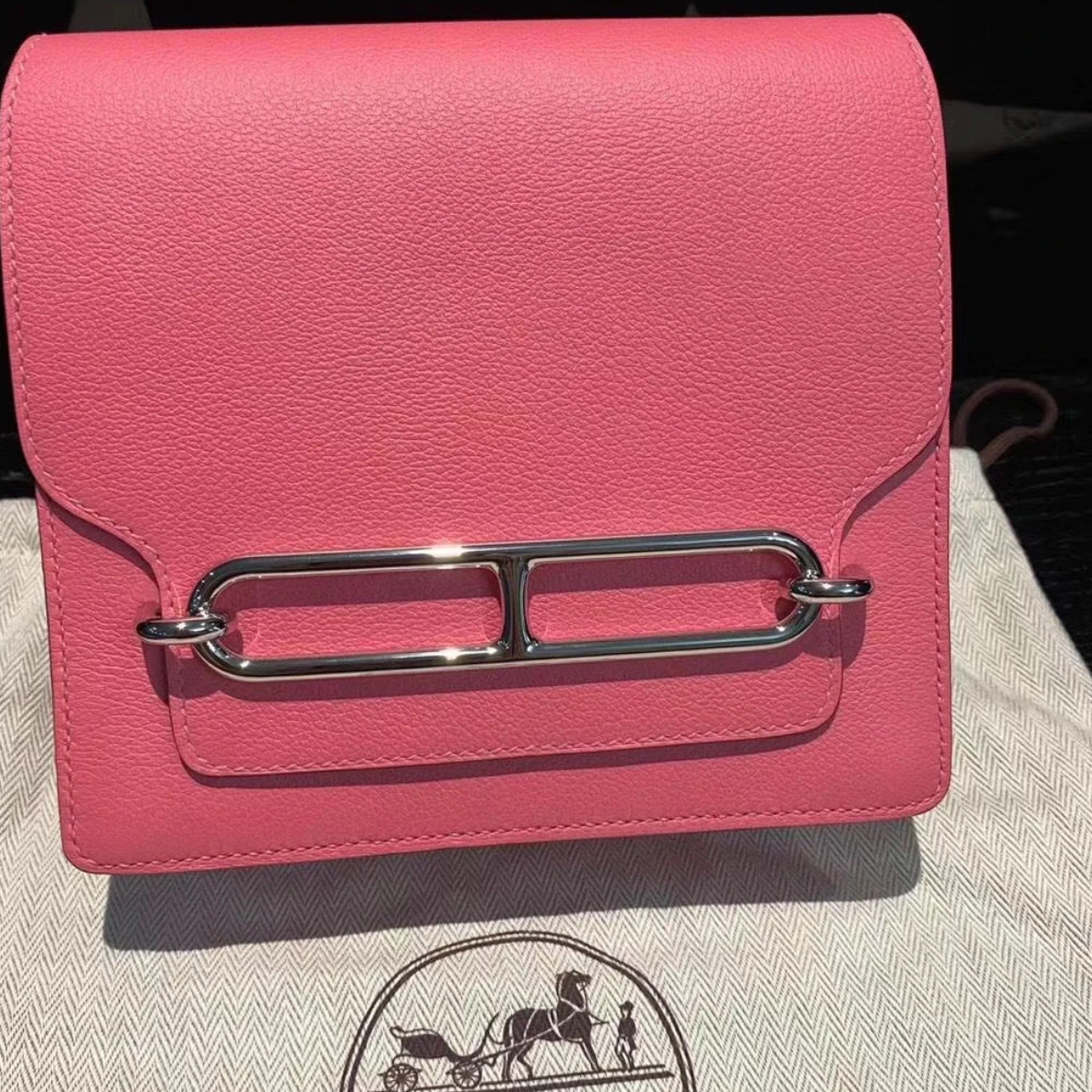 99新 Hermes/爱马仕 爱马仕猪鼻子19唇膏粉y单肩包Z356