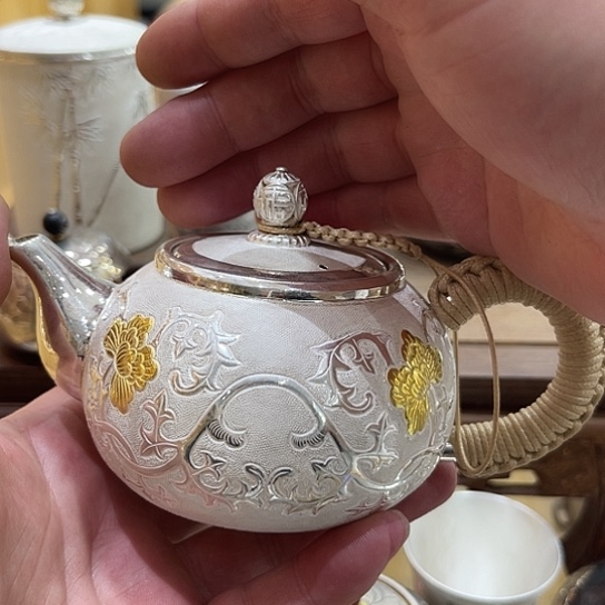 茶盏纯银999缠枝泡茶壶