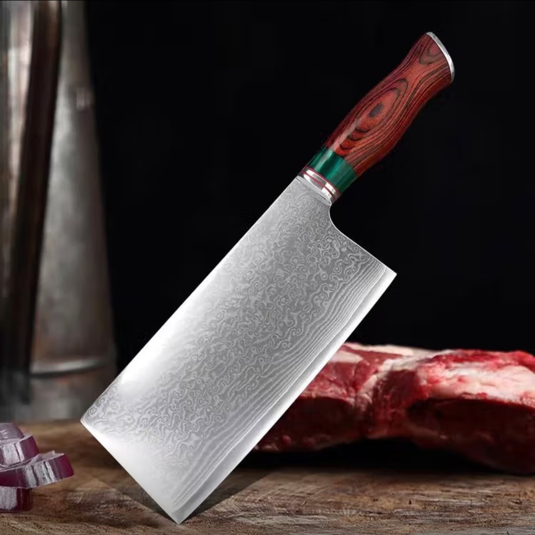 大马士革钢菜刀厨师专用厨房切肉切菜锋利免磨刀多用刀具