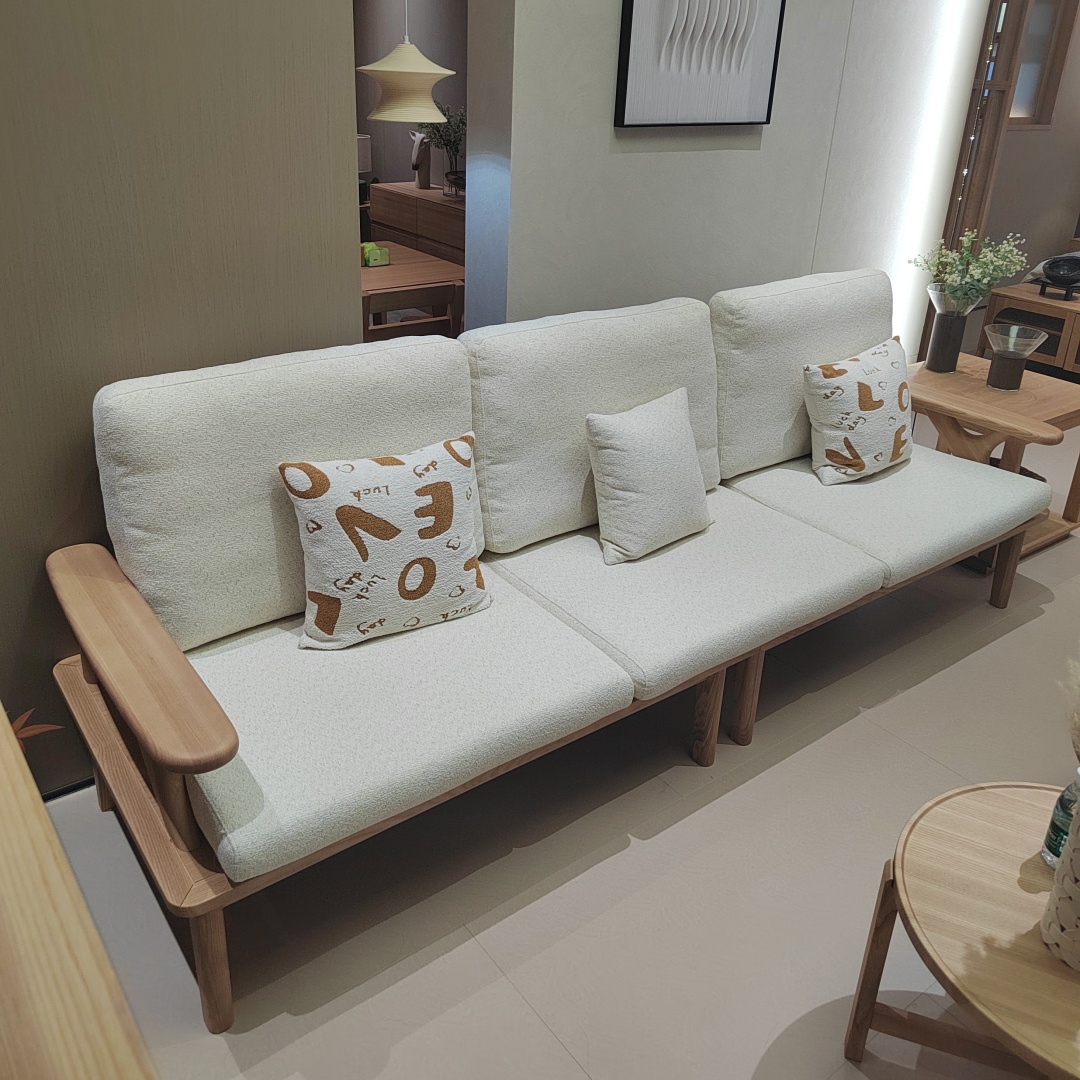 老三严选全实木沙发客厅小户型北欧日式原木风直排加活动脚踏沙发