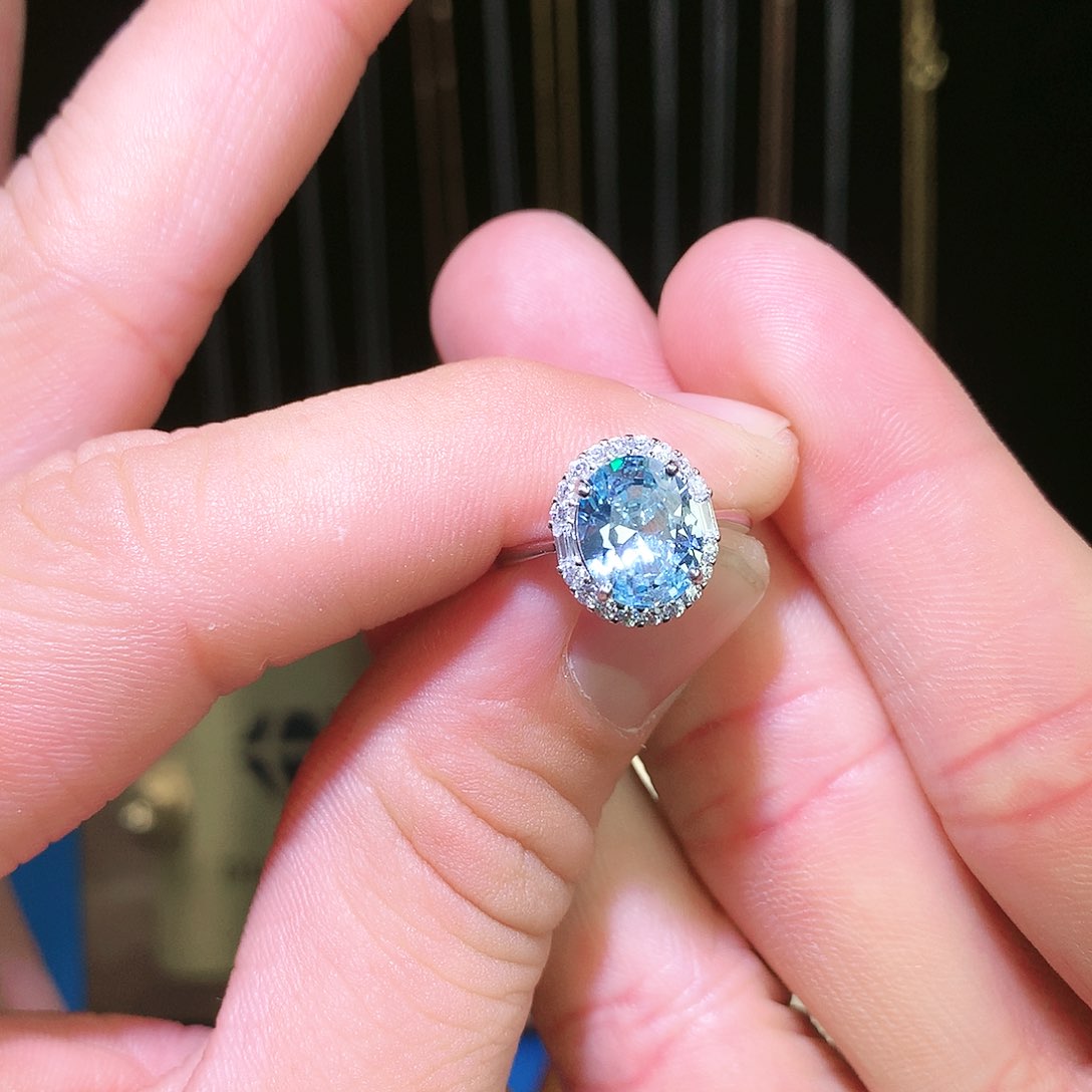 海蓝宝石戒圈银S925镶嵌