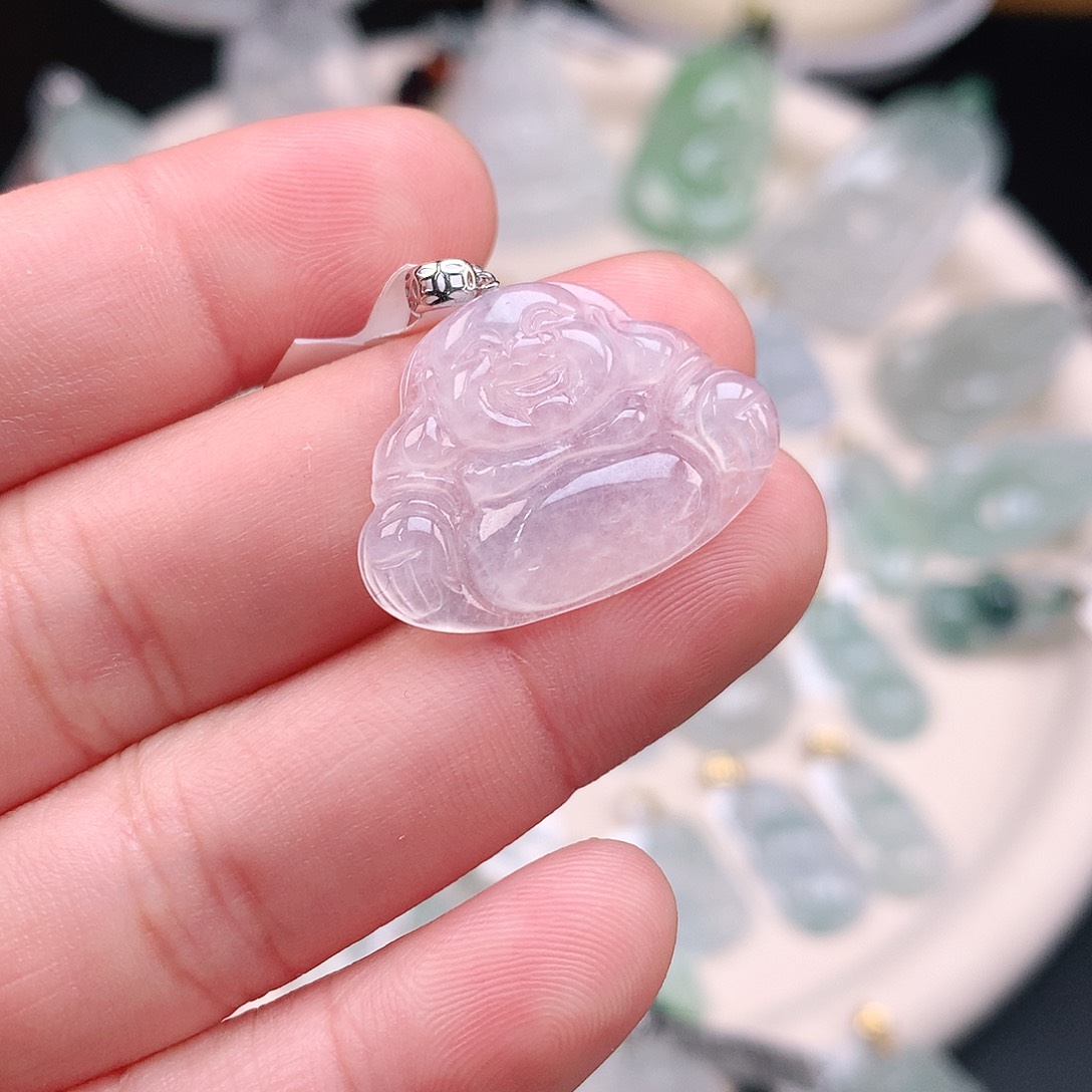 翡翠颈饰18K金镶嵌冰胶佛公