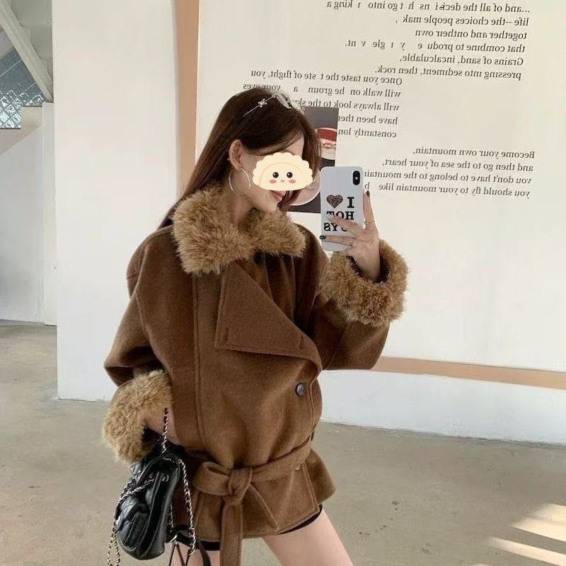 （老三专属）复古气质咖色毛绒长袖外套