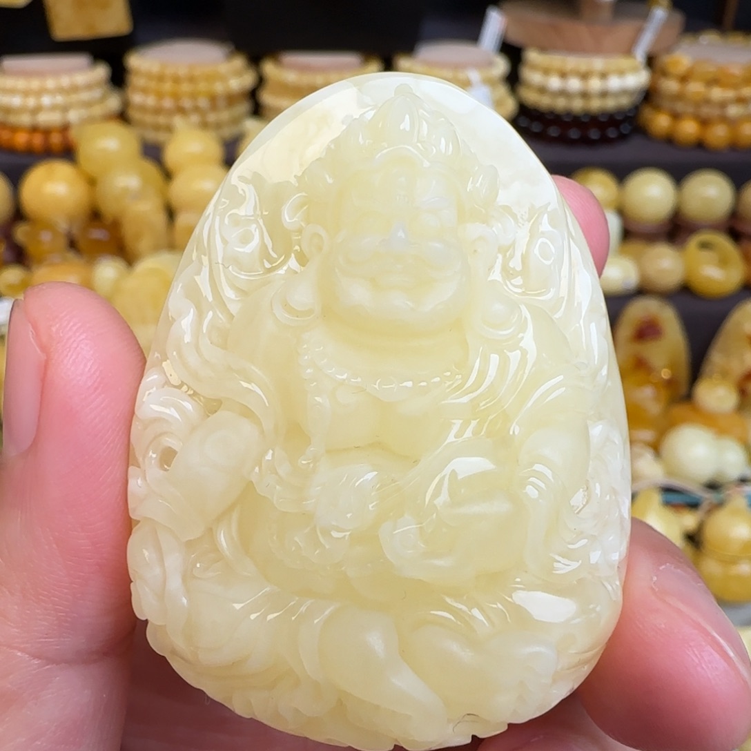 琥珀未镶嵌吊坠(赠链)天然白蜜蜜蜡黄财神吊坠