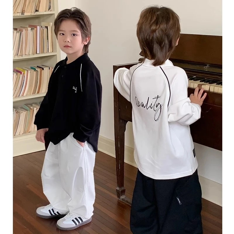 2025新款男童棉休闲韩版时尚洋气儿童打底恤POLO衫百搭长袖翻领