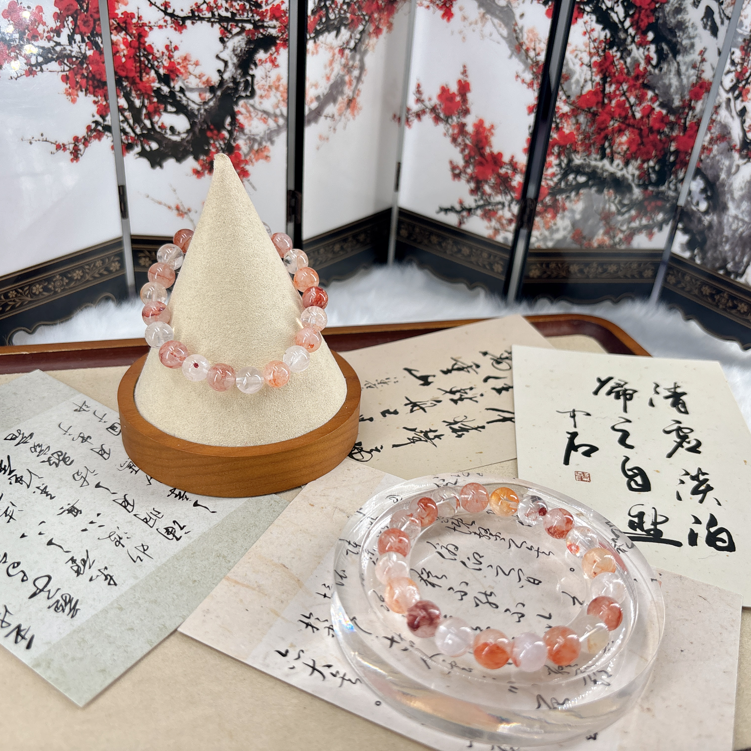 A269  浅锦鲤色系红胶花水晶10毫米手串 多样性 发一串