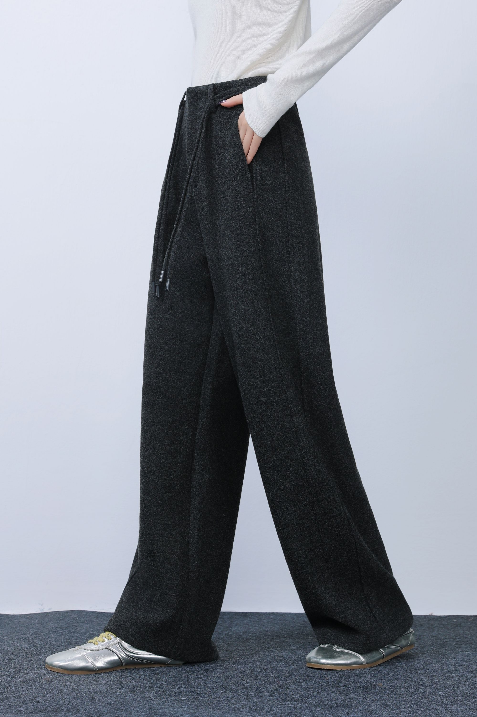 兰菲衣度8257冬季宽松显瘦时尚百搭休闲加厚保暖羊毛直筒裤