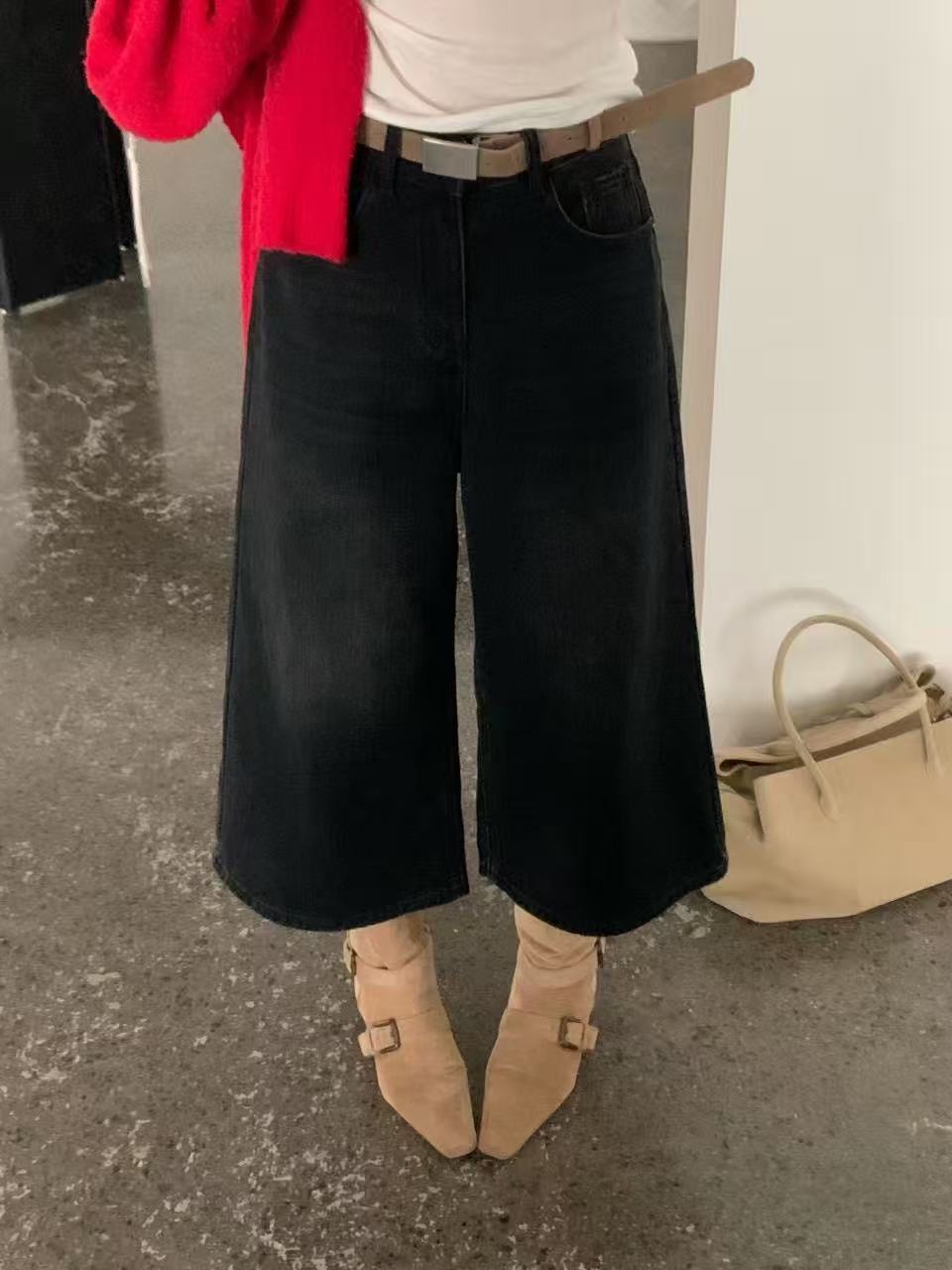 【锦衣服饰】GL 7080欧货时尚高腰牛仔阔腿裤