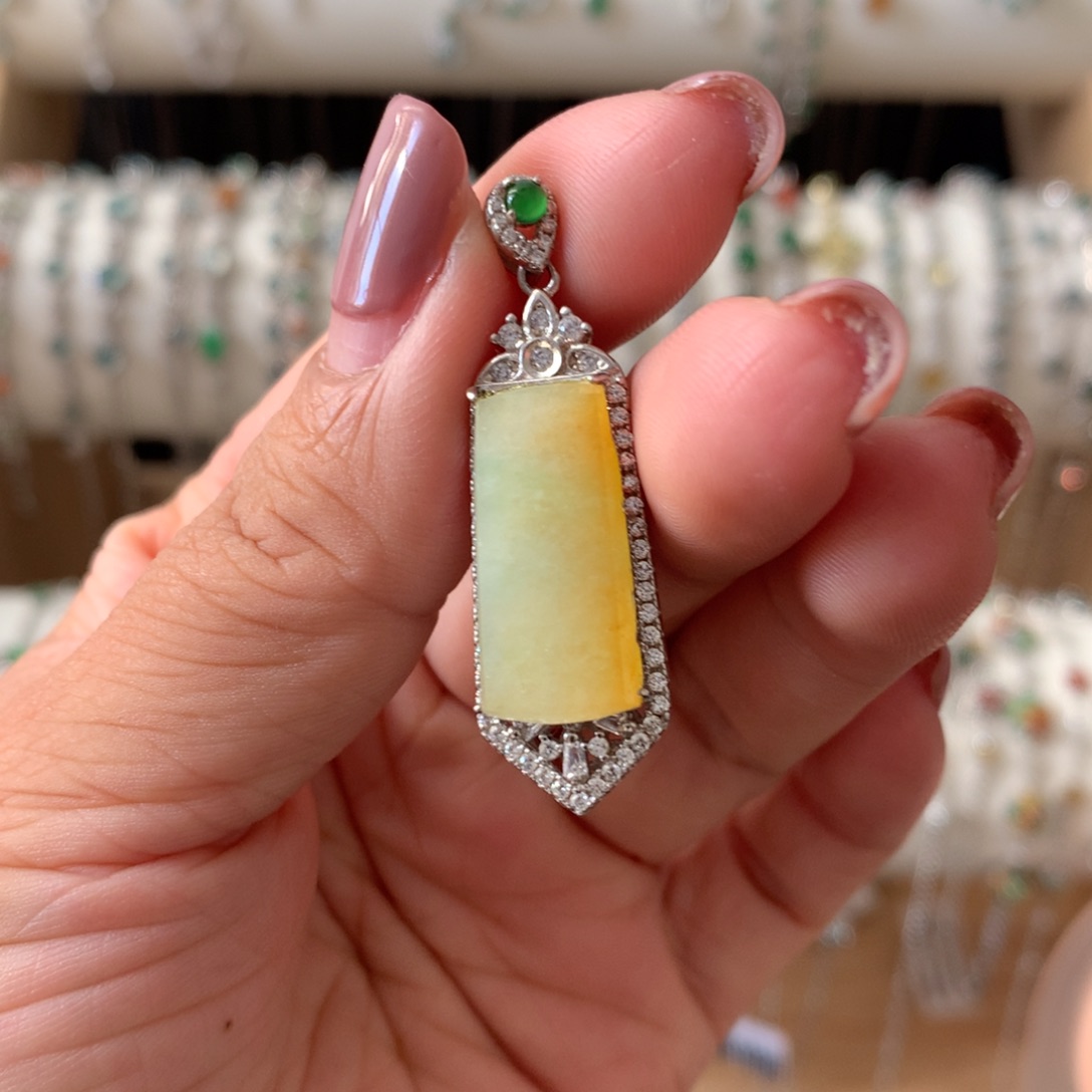 翡翠银S925镶嵌耳饰吊坠