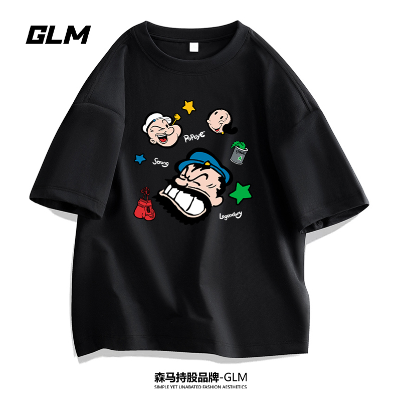 大力水手联名GLM夏季男士短袖T恤衫情侣半袖百搭体恤圆领打底上衣