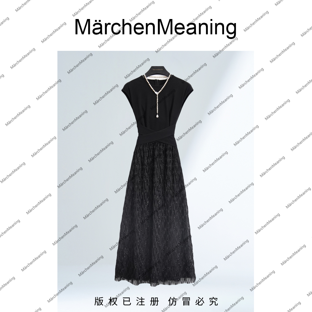 现货新款高腰常规纯色中腰套头拼接连衣裙长款黑色沙丘废土风新wy