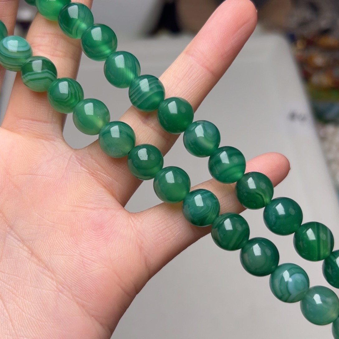 玛瑙/玉髓合金珠宝半成品W745。10mm天然缠丝玛瑙圆珠一条