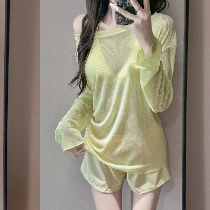 bikini比基尼分体长袖游泳衣女四件套罩衫防晒温泉度假大码泳装新