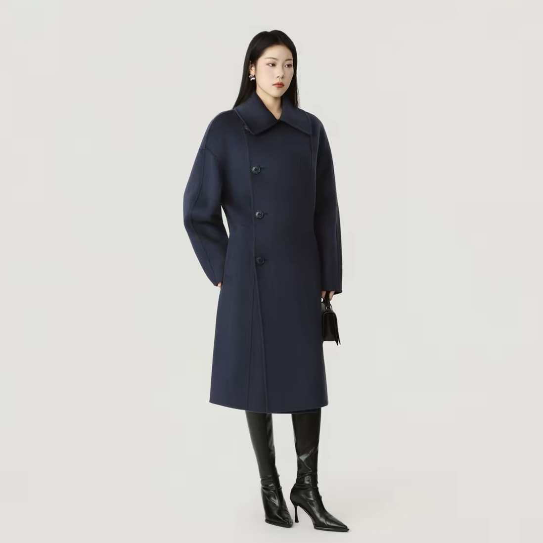AMASS阿玛施冬季高级感羊绒双面呢翻领长款大衣（附腰带）540029