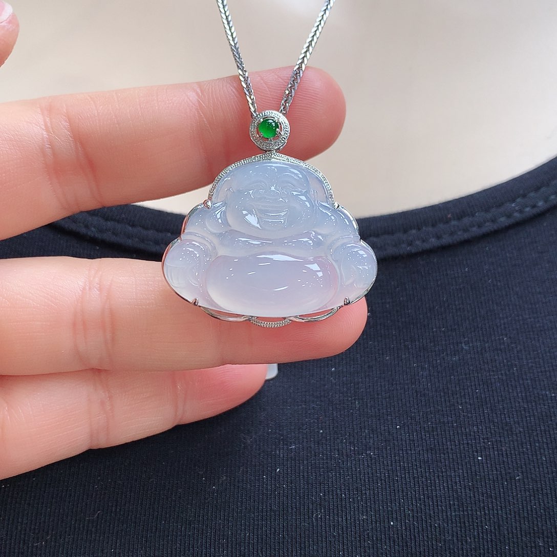 翡翠颈饰18K金镶嵌佛公