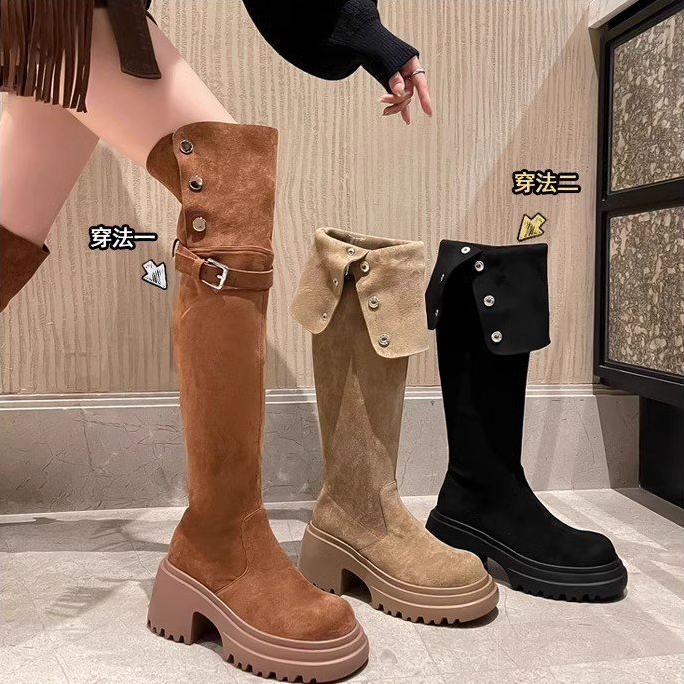 巨显高~增高7.5cm过膝长靴女秋冬季加绒加厚高筒靴弹力长筒瘦瘦靴