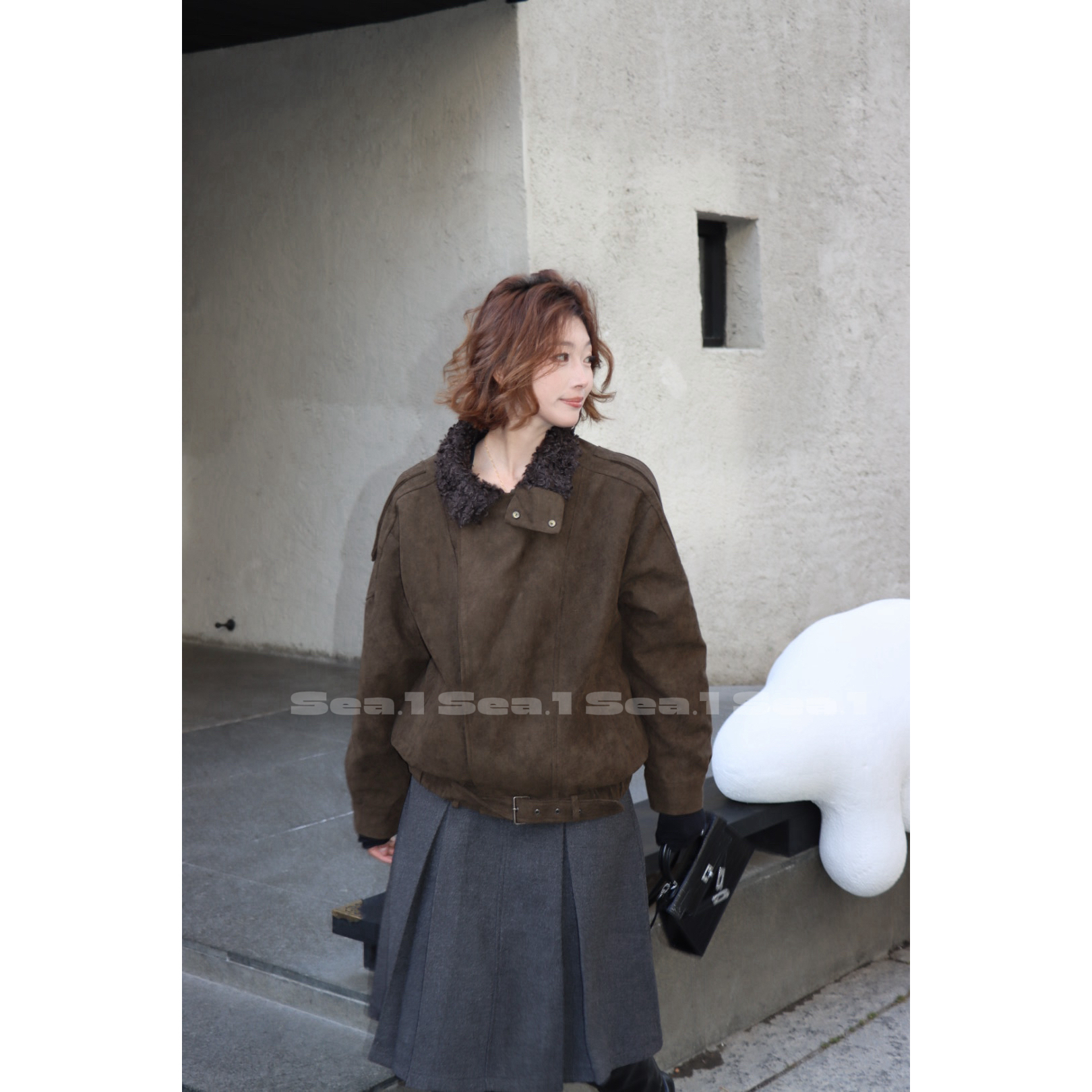 Anan「 榛果暖绒 」小众毛毛麂皮绒赫本风套装女冬外套