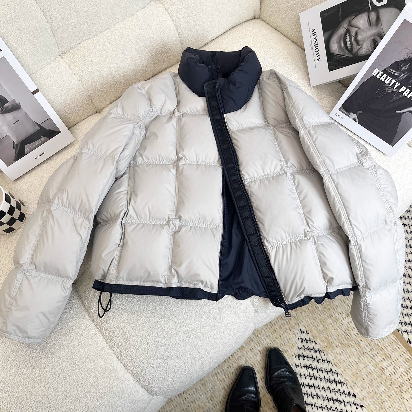 棉服女短款2025新款撞色拼接方块立领90巨好看小个子时尚冬外套