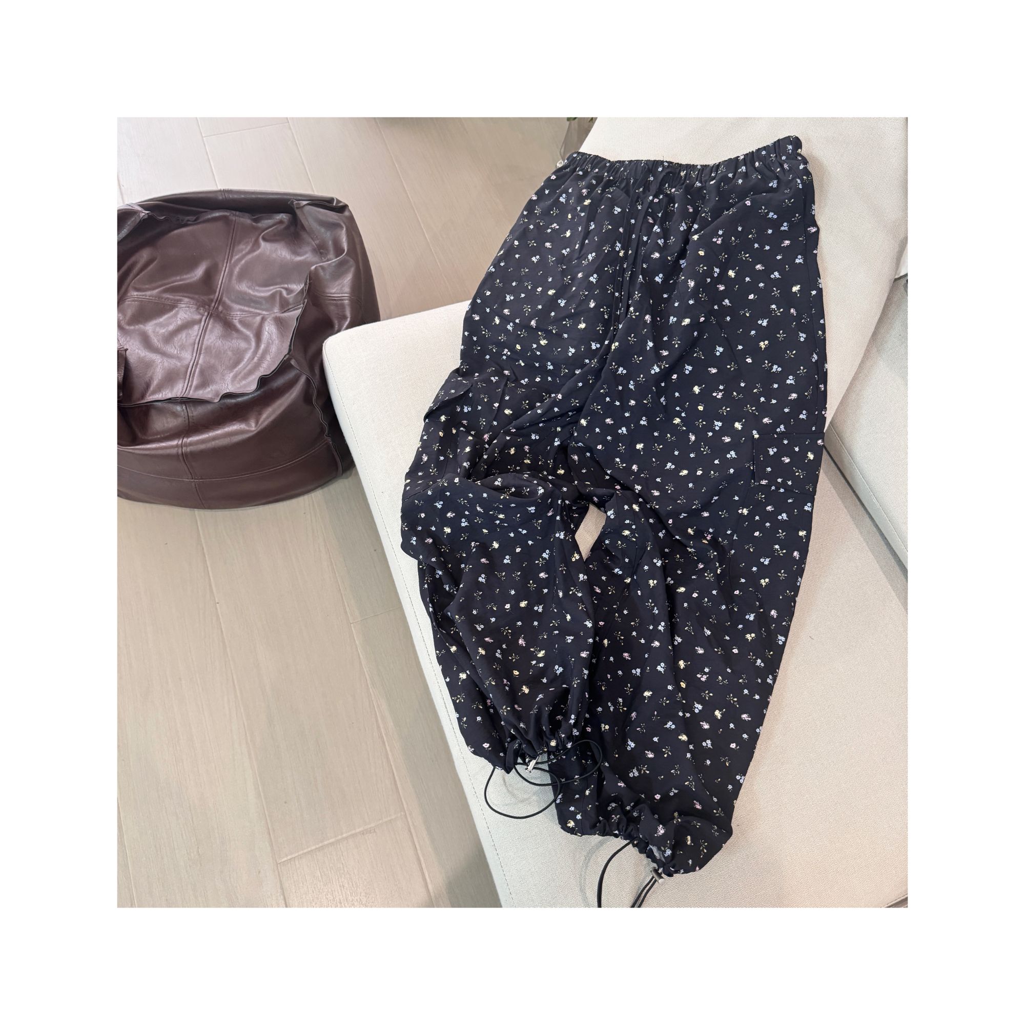 泡菜凉凉小花抽绳口袋裤