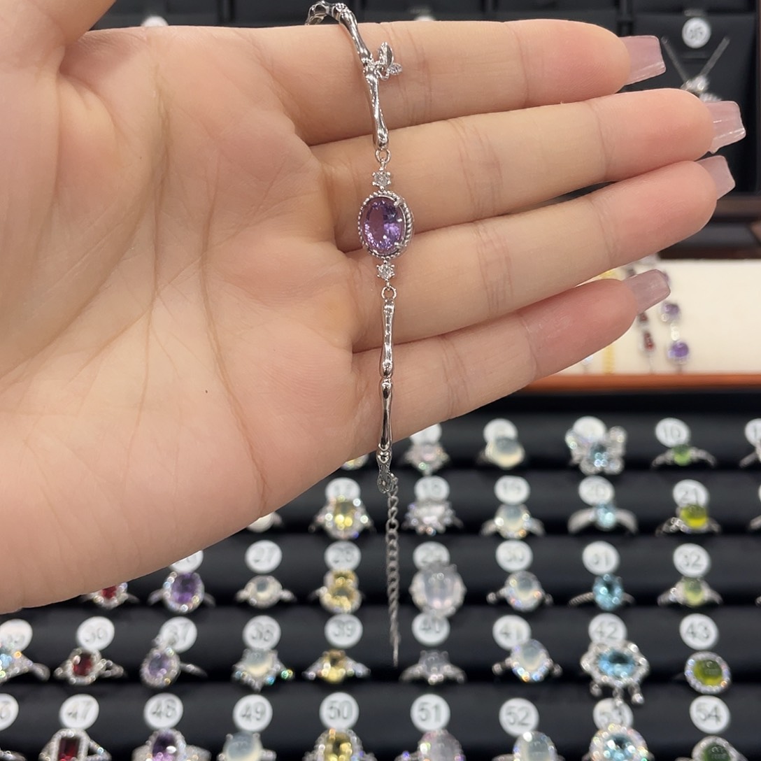 芙蓉石手链银S925镶嵌小*兔