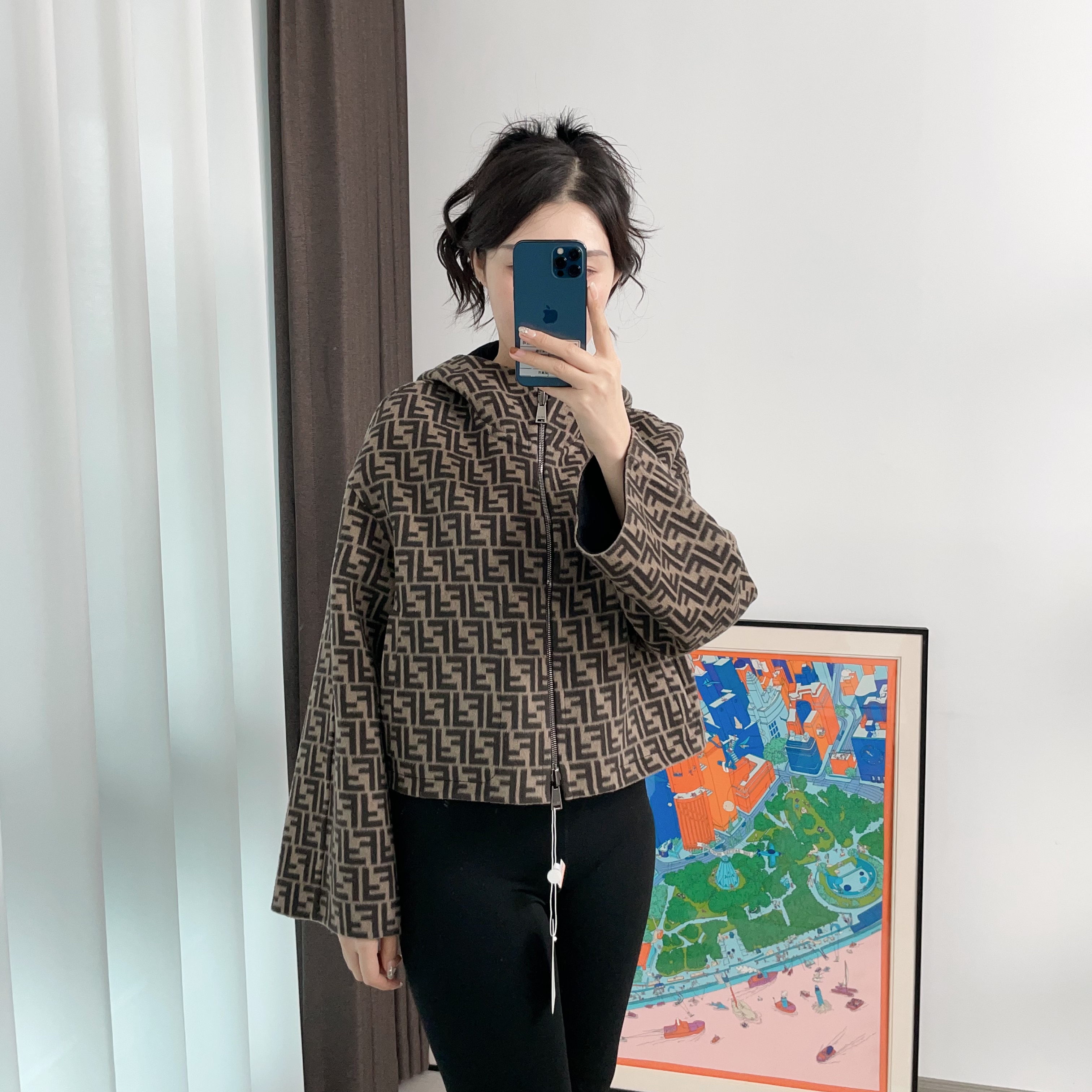 95新 FENDI/芬迪 皮衣40码黑色/251018CYE6Z01