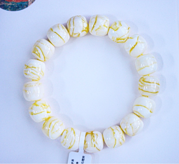 同料14m极致俄料顺纹瓷白花老型蜜蜡手串28.81克 收藏级 虎皮花蜡