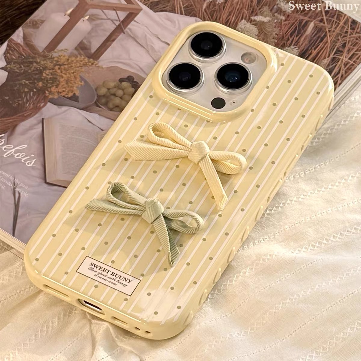 【包相机按键】ins韩风立体蝴蝶结适用苹果171615手机壳iPhone14/13