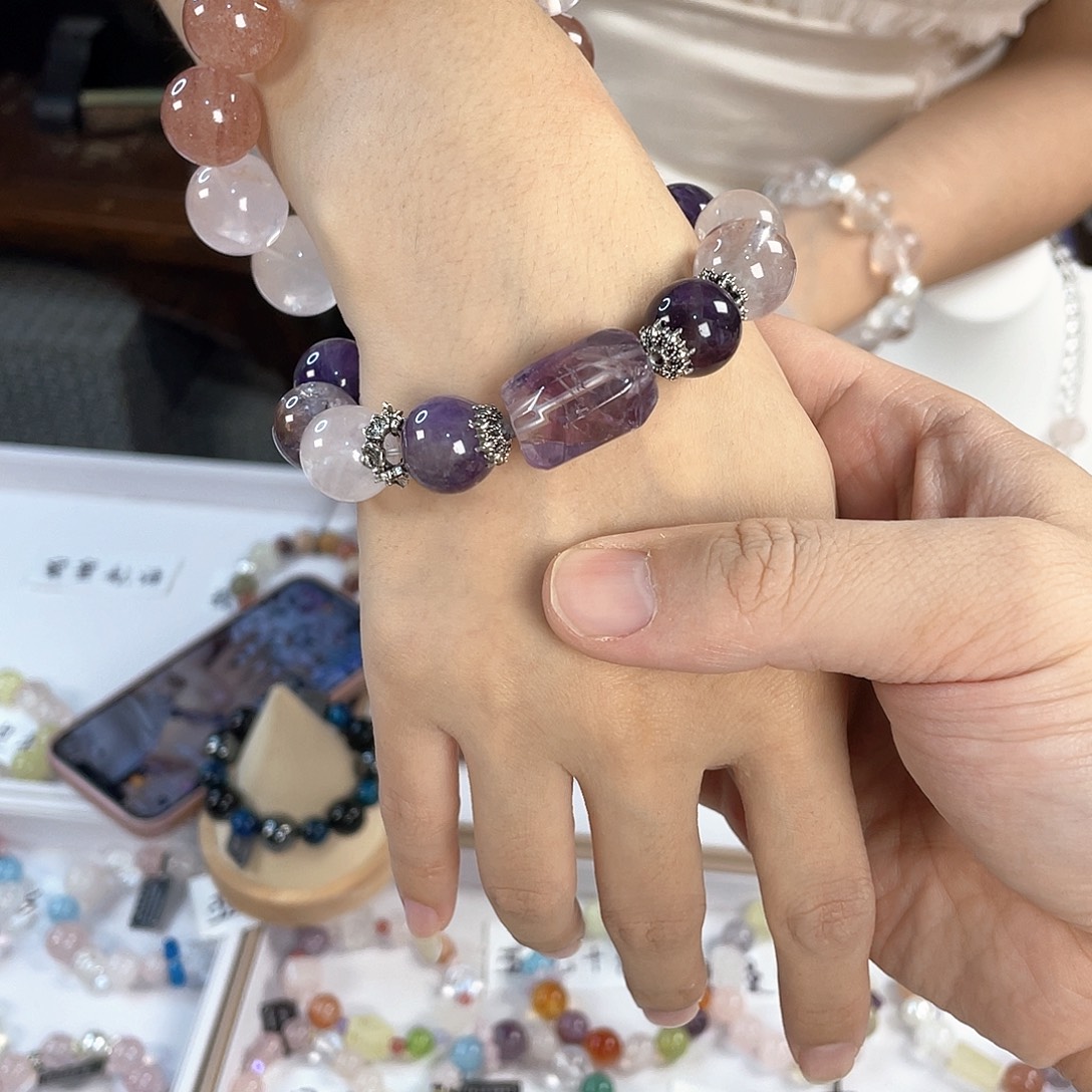 水晶手链银S925镀金镶嵌