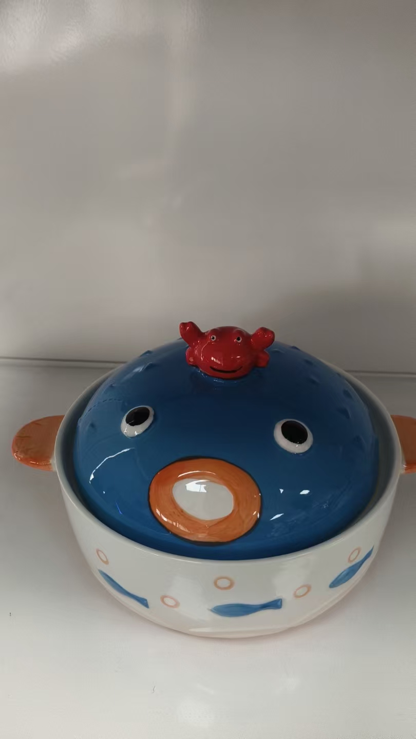 陶瓷碗釉彩森系蓝色粉色汤碗 QF