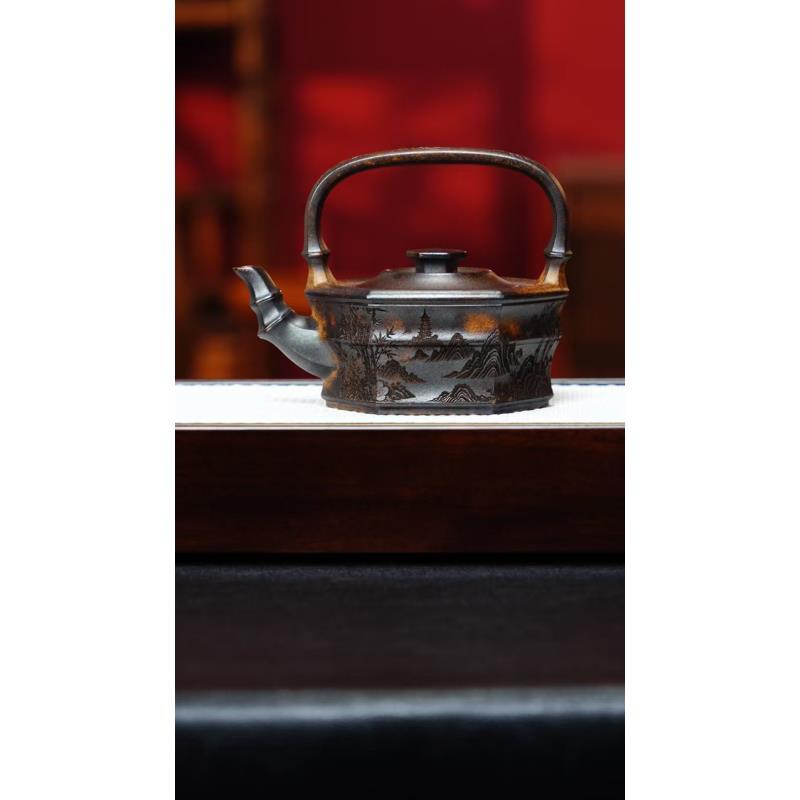 宜兴紫砂 竹段提梁 龙骨金砂 李志佩 h071