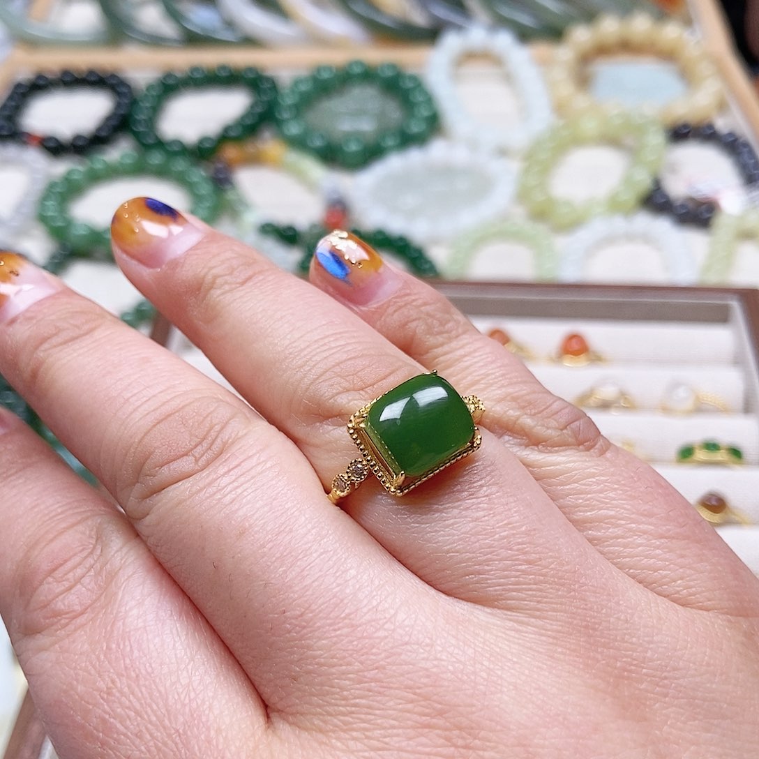 和田玉戒指银S925镶嵌