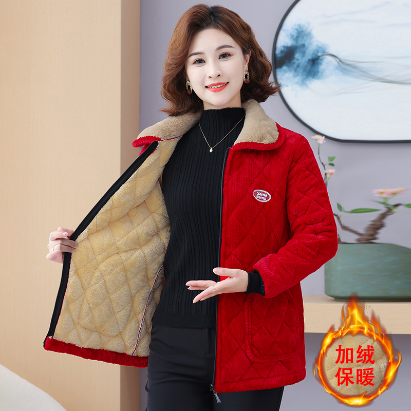 妈妈装棉衣外套女短款加绒保暖罩衣新款冬季防寒防污工作服小棉袄