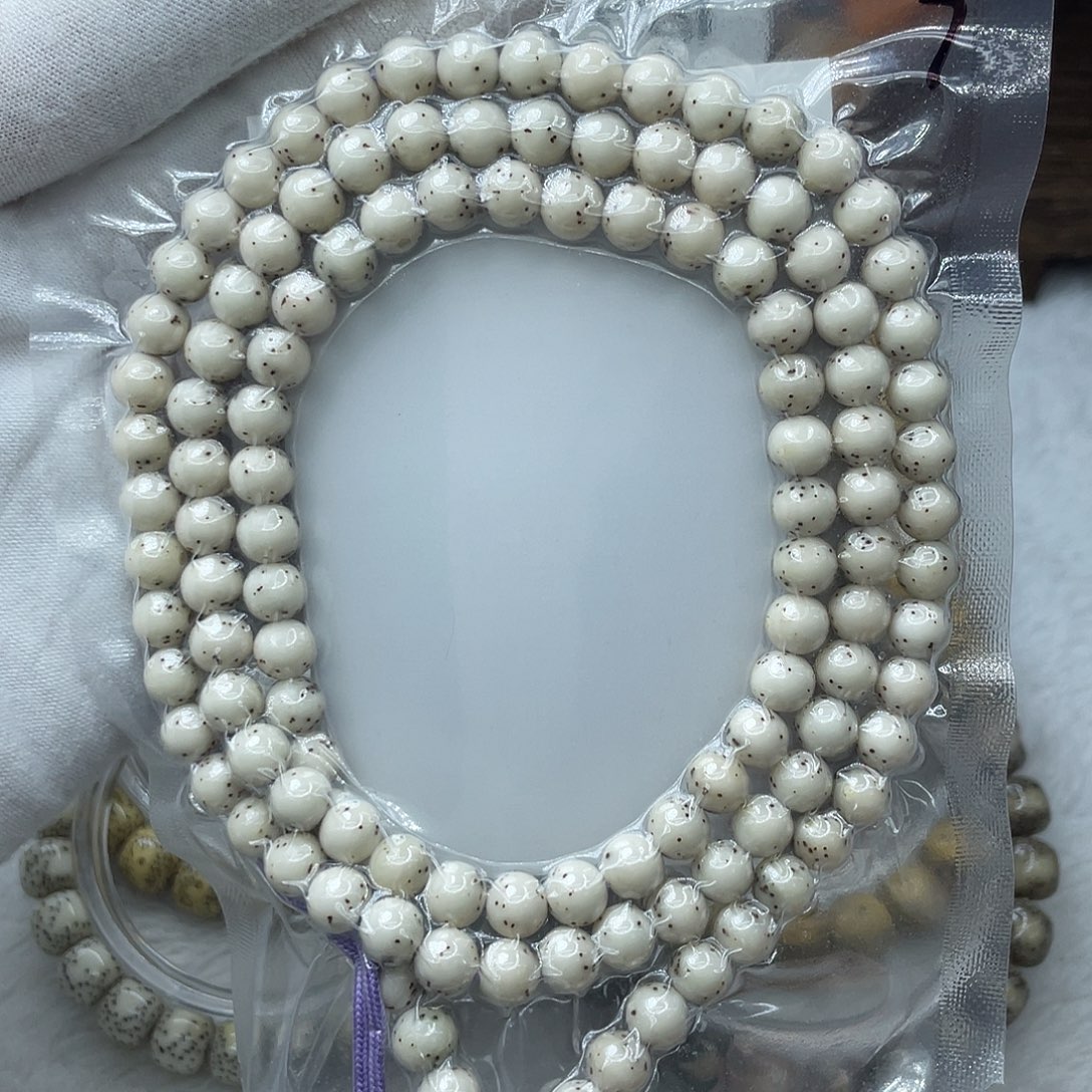 星月菩提手串原生态瓷白7圆通体留白108长串