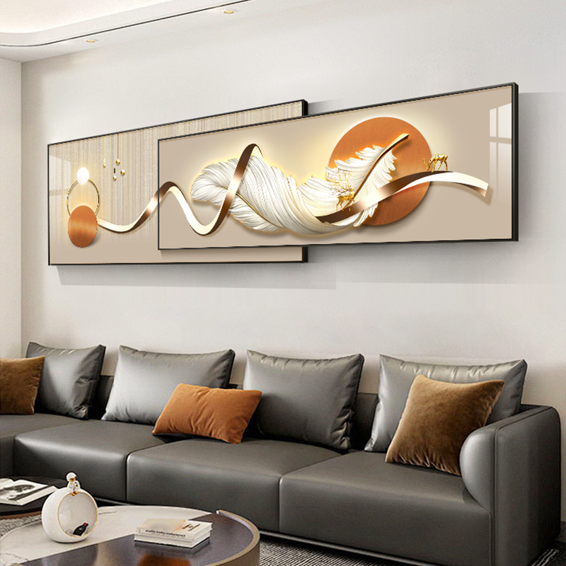 新品羽毛客厅装饰画现代轻奢沙发背景墙挂画高级感组合叠加床头画