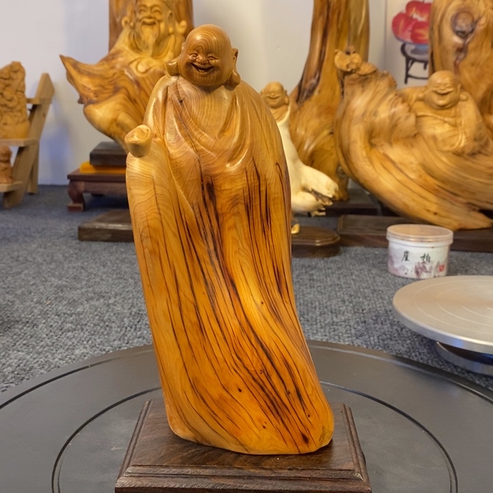 柏木（崖柏）招财弥勒佛摆件