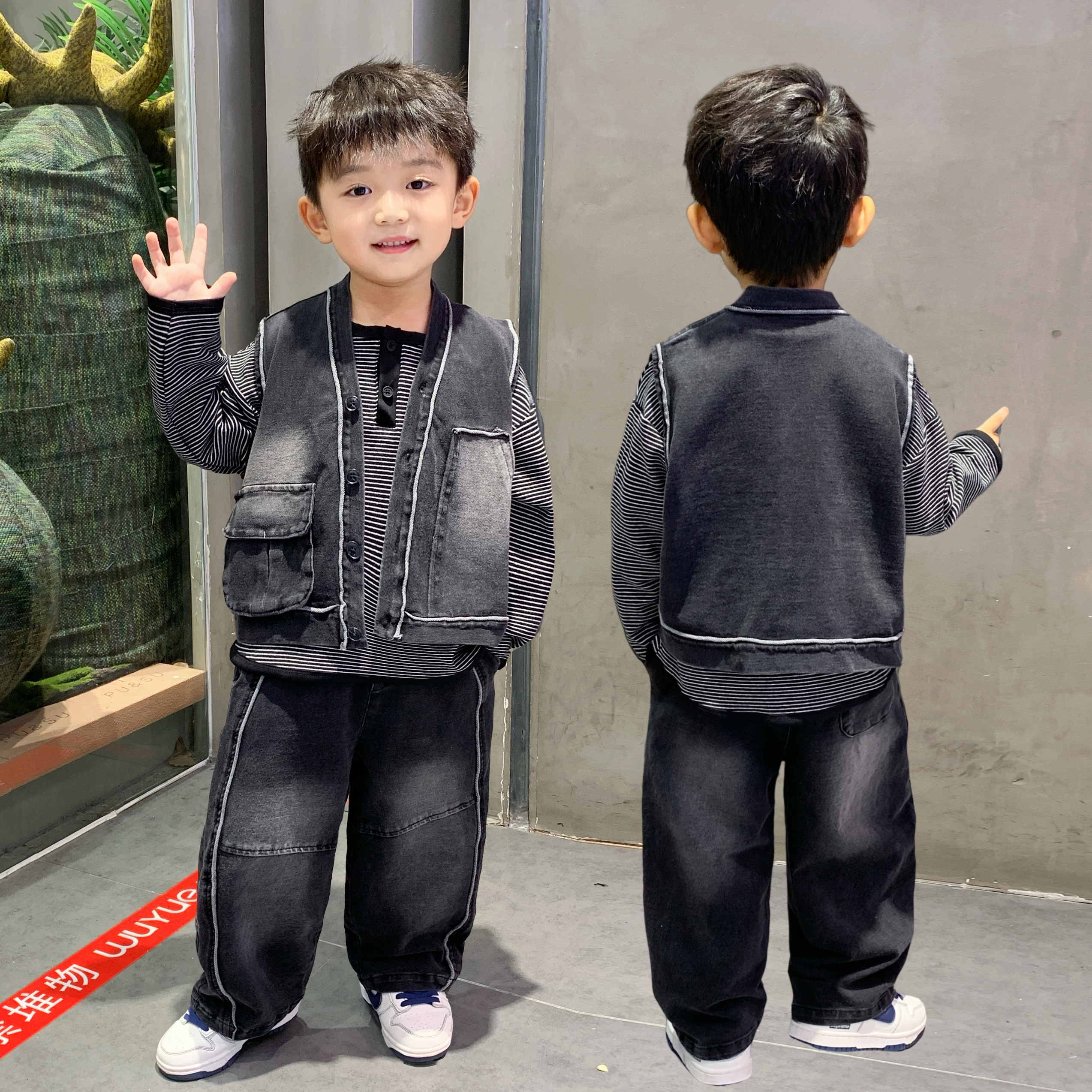 男童秋款套装2025新款洋气中小儿童春秋季衣服帅气韩版牛仔三件套