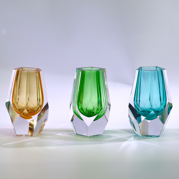 晶莹琉璃【几何切面小花瓶】意式轻奢简约现代水晶琉璃花器