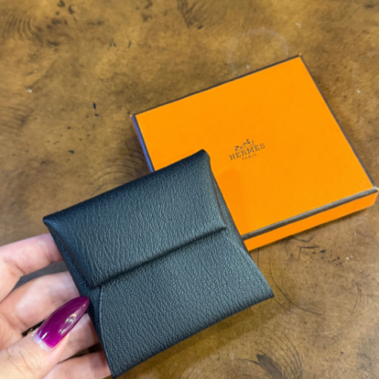 99新 Hermes/爱马仕 黑银黑色bastie方型零钱包
