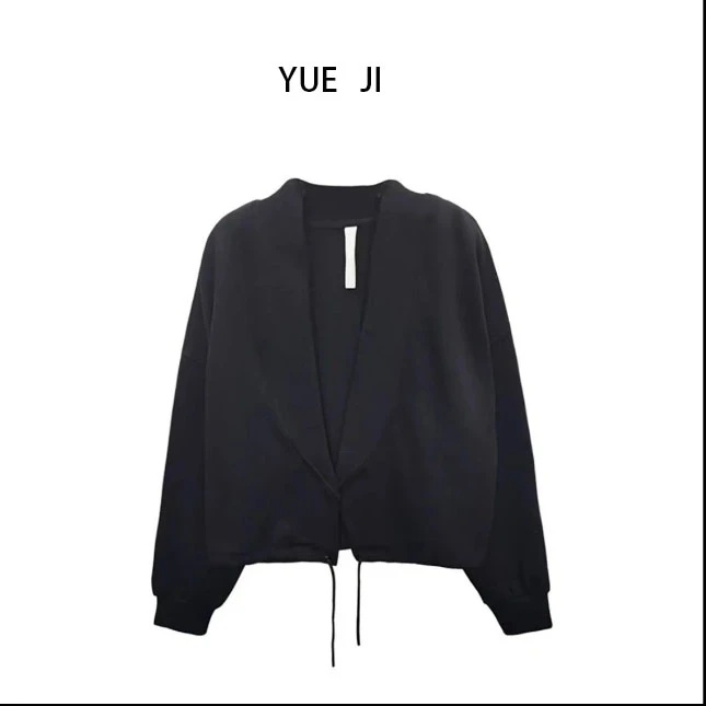 YUE JI 小众设计师款中山领百搭纯色无扣V领外套-LL02