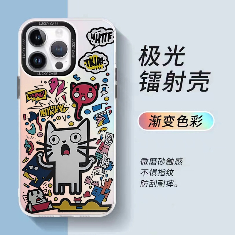 涂鸦猫咪-IMD镭射-适用于苹果华为荣耀小米高级OPPP-新款手机壳